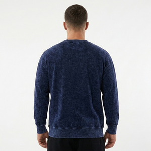 Sweat-shirt à col rond délavé à l'acide de qualité supérieure avec lettrage imprimé en relief 3D, style sportswear urbain, pull à épaules tombantes, streetwear décontracté - Product Image 3