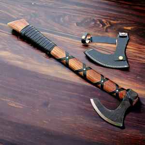 Nouvelle Hache à Pizza Viking Forgée à la Main, Qualité Industrielle, Acier Inoxydable, Hache à Longue Lame, Manche en Bois de Palissandre, Fourreau en Cuir, OEM - Product Image 5