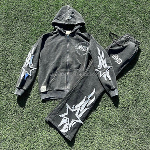 Vêtements et fabricants de vêtements Pantalons de survêtement évasés personnalisés délavés à l'acide Costumes de survêtement Streetwear vintage Survêtements délavés au soleil pour hommes - Product Image 4