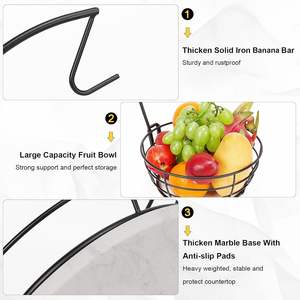 Corbeille à fruits avec support pour bananes, rangement moderne pour légumes avec support en marbre et métal pour bananes, pour cuisine et table à manger - Product Image 4