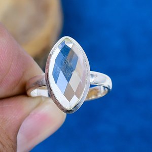 Bague en forme de marquise en quartz cristal naturel, finition argent sterling 925 - Product Image 2