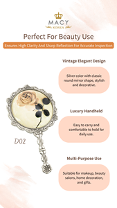 MACY BEAUTY KOREA Vintage Silver Floral Handheld <b>Mirror</b> Retro Embossed Metal <b>Makeup</b> <b>Mirror</b> High Quality Eyelash Extension Tool - Product Image 3
