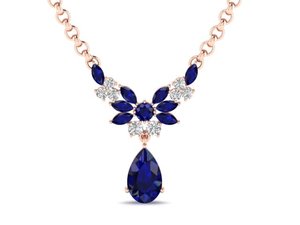 สร้อยคอทองคำแท้ 14K REYES Luxury ประดับเพชรโมอิสซาไนต์ทรงลูกแพร์ 6.91 กะรัต พร้อมพลอยไพลินสีน้ำเงิน รับรองโดย GRA ขายส่ง - Product Image 2