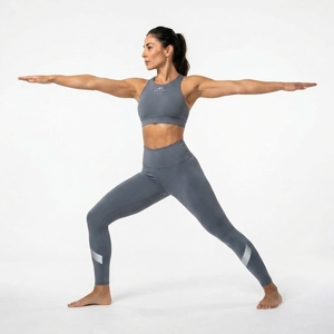 Women High Waist Reflective Panel Leggings and <b>Racerback</b> Sports <b>Bra</b> Two Piece Fitness Activewear Set - Product Image 5
