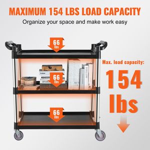 Carrito de Servicio de Alimentos de 3 Niveles, Resistente, con Capacidad para 154 Libras y Ruedas con Bloqueo - 32.7" X 15.7" X 3" - Product Image 6