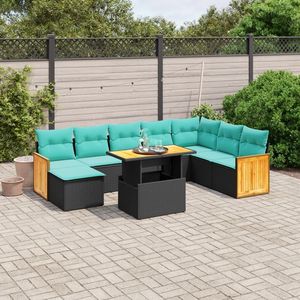 Juego de sofás de patio de ratán sintético negro de 9 piezas con cojines, muebles elegantes para exteriores - Product Image 1