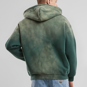 Sudadera con capucha y cremallera para hombre, de invierno, color burdeos lavado, de forro polar grueso, 450 GSM, algodón, corte holgado, estilo urbano - Product Image 5
