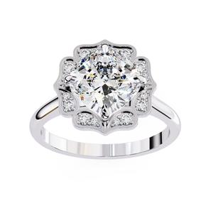 3.50ct Cushion Cut Lab Grown Diamond Engagement <b>Ring</b> 18K Gold Vermeil Floral Scalloped Petal Halo Wedding <b>Ring</b> <b>Statement</b> <b>Ring</b> - Product Image 3