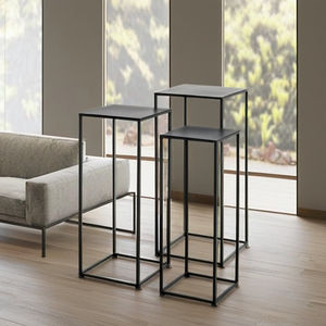 3 Mesitas de Noche Plegables Negras de Hierro con Madera Maciza y Vidrio, Diseño Moderno, Muebles Multiusos para Dormitorio - Product Image 4