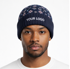 Bonnet d'hiver unisexe en tricot épais et chaud avec revers, motif nordique, personnalisable avec logo, style streetwear, marque privée - Product Image 1