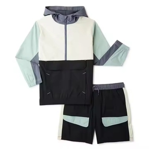 Conjunto Deportivo de Chaqueta Cortavientos con Capucha y Pantalones Cortos para Hombre, con Bloques de Color, de Secado Rápido, para Verano - Product Image 1