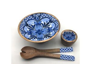 Tazón de Madera Ecológico para Servir, Redondo, con Diseño Floral Esmaltado, Ideal para Fiestas y Uso Doméstico, para Pasta y Postres - Product Image 4