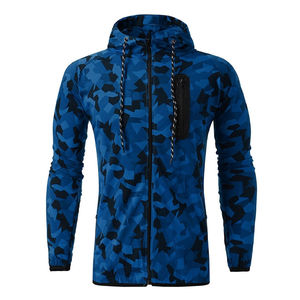 Men’s Blue Camo Print Tracksuit Set <b>Hooded</b> <b>Zip</b> Up Jacket & Slim Jogger Pants Casual Athletic Sportswear Custom OEM Wholesale - Product Image 3
