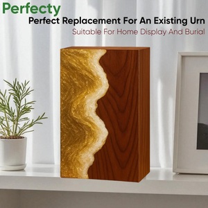 Urna Funeraria de Resina Dorada con Diseño de Olas, Caja Conmemorativa Artesanal de Madera de Palisandro para Cenizas Humanas, Tamaño Mediano 9x5.5 - Product Image 2