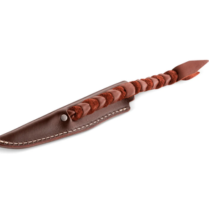 Cuchillos de Caza con Empuñadura Tejida Marrón y Negra, Hoja Fija Plateada, Funda de Cuero Marrón para Campismo, Senderismo y Tareas de Campo - Product Image 2