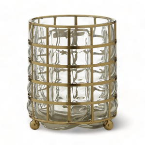 Porte-bougie rond en métal et verre de qualité supérieure, finition dorée, pour la maison et les mariages, décoratif. - Product Image 1