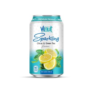 Botella de agua con gas de 330ml con sabor a té verde cítrico, bebida VINUT de Vietnam, lata (estañada) Kosher recién exprimido - Product Image 1