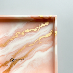 Plateau en résine marbrée rose élégant en gros, plateau de service carré décoratif personnalisé, accessoires de maison en résine de qualité supérieure - Product Image 2