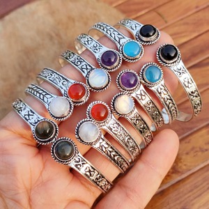 Best Quality Handmade Brass <b>Silver</b> Plated Agate Gemstone Bangles Classic Fashion Jewelry Gift Unisex Available Best Price - Product Image 3
