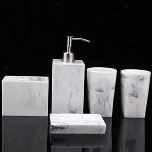 Modern Marble Look Bathroom Set Six-Piece Rectangle Soap Dispenser <b>Toothbrush</b> <b>Holder</b> Tumbler Tray Easy To Clean - Product Image 4