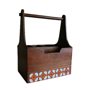 Organisateur de cuisine multifonctionnel en bois, type support, avec poignée en bois, couleur bois naturel, fait main - Product Image 1