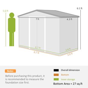 Casetta da Giardino in Lega di Alluminio 7x4 Marrone con Porte Scorrevoli e Prese d'Aria per Facile Stoccaggio in Patio e Giardino - Product Image 3