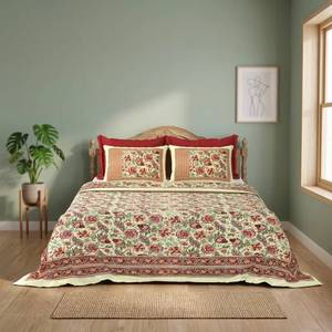 Parure de lit bohème imprimée, en coton indien, motif floral, fabriquée à Jaipur, style bohème, taille King, décoration de chambre - Product Image 6