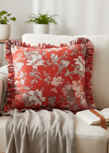 Premium Polyester Satin Floral Design Cushion <b>Covers</b> with Frill Border <b>for</b> Boutique Hotels Home Furnishing Luxury <b>Sofa</b> Decor - Product Image 2