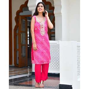 Conjunto de Kurta Leheriya Rosa Talla XS para Niña - Product Image 4