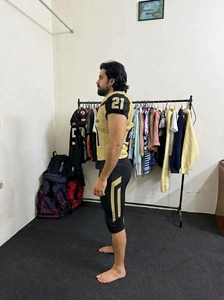 Ensemble d'uniformes de football américain bleu clair personnalisés, maillot de football rétro avec inscription et pantalon rembourré - Product Image 5
