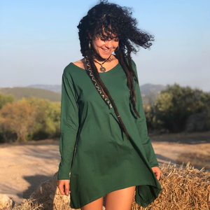 Flowy Long Sleeve Bohemian Tunic Dress with Oversized Comfort and Unique Asymmetric Hem Design Wedding Wear - Product Image 1