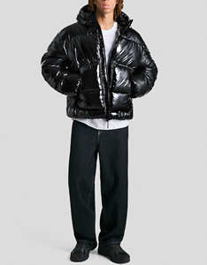 Dernière Veste Puffer Homme à Capuche Brillante avec Logo Personnalisé, 100% Polyamide, Légère, Coupe-Vent, Hiver, Extérieur, Type Doudoune - Product Image 3