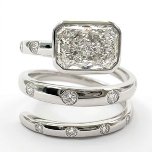 Anillo en Espiral con Diamante Cultivado en Laboratorio, Corte Radiante, 1.25 CTW, Certificado IGI, Oro Blanco Sólido de 9K, Engaste de Bisel, Joyería - Product Image 1