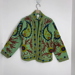 Hand Embroidered Suzani Velvet <b>Bomber</b> <b>Jacket</b> Reversible Boho <b>Vintage</b> Short Coat Colorful Ethnic Floral Pattern All Seasons - Product Image 4