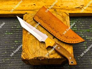 Couteau de chasse et de camping à lame fixe en acier inoxydable de qualité industrielle, forgé à la main, avec manche en bois, lame pleine longueur, étui extérieur, OEM - Product Image 3