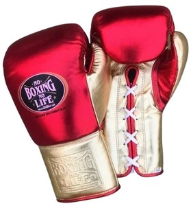 No Boxing No Life Gants de boxe rouge et or à lacets, gants d'entraînement fabriqués au Pakistan, en cuir de vachette respirant pour adultes - Product Image 3