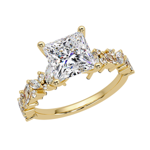 Vintage Princess Cut Lab Grown Diamond Engagement <b>Rings</b> 14K Pure Gold Cluster Matching Set Anniversary Band For Women Jewelry - Product Image 2