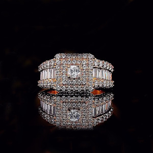 Fully Iced Out Style Baguette and Round Cut Moissanite Diamond <b>Mens</b> Engagement <b>Ring</b> 925 Sterling <b>Silver</b> Hip Hop Jewelry <b>for</b> Gift - Product Image 3