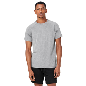 T-shirt à manches courtes pour homme, gris, col rond, coupe classique, séchage rapide, tissu en toile écologique respirant, couleur unie, style décontracté, 100% coton - Product Image 1
