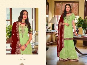 ชุดชาราราผ้าไหมซานาคุณภาพดีที่สุดจากดีไซเนอร์อินเดีย พร้อมเสื้อคามีซสั้นและกางเกงสัลวาร์สำหรับเสื้อผ้าปากีสถาน - Product Image 5