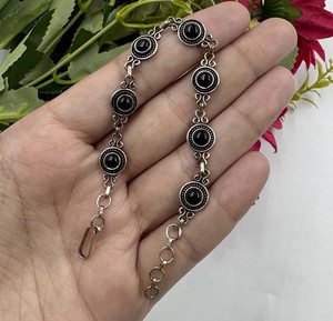 Pulsera de Ónix Negro Natural, Plata de Ley 925, Cadena de Eslabones Vintage, Ajustable, a la Moda - Product Image 6