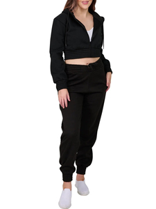 Wholesale Women's Crop Hoodie and <b>Jogger</b> Tracksuit Set Deep Color Drop Shoulder Cropped Fit Made in Pakistan Wholesale - Product Image 5