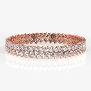 Pulsera de Doble Hilera con Diamantes Brillantes Cultivados en Laboratorio, Corte Marquesa, Oro Esterlino, Joyería de Moda para Fiestas - Product Image 1