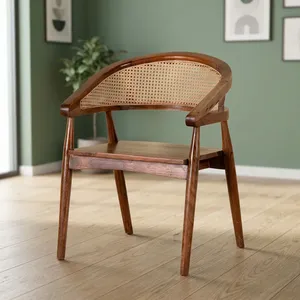 Silla Vintage de Madera con Reposabrazos y Respaldo de Mimbre Tejido a Mano, Elegante Mueble de Salón para Interiores y Exteriores, para Sala de Estar y Dormitorio - Product Image 6