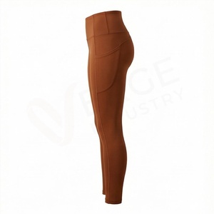 High Waist Full Length Yoga <b>Leggings</b> <b>With</b> <b>Pockets</b> Solid Color Spandex Nylon Seamless Design - Product Image 3
