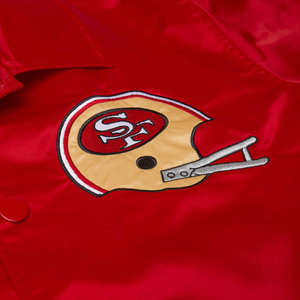 Custom Red Starter Satin 49ers <b>Coaches</b> Jacket Factory-Made Winter Fashionable Unisex OEM Service Plain Dyed Technics Appliques - Product Image 3