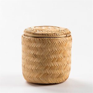 Cajas redondas de bambú naturales tejidas a mano, con tapa alternativa a contenedores de plástico, sin residuos - Product Image 5