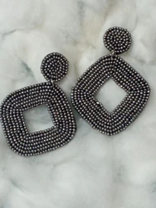 Handmade Beaded Atlanta Braves Logo Earrings Glass Beads Custom <b>Foundation</b> Fabric Red Blue Cotton Embroidery - Product Image 3