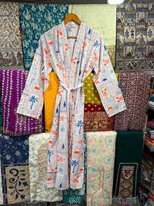 Screen Print Cotton Kimono Robe Light weight Summer Kaftan Bridesmaid Lounge Wear Bath Robe Plus Size - Product Image 6