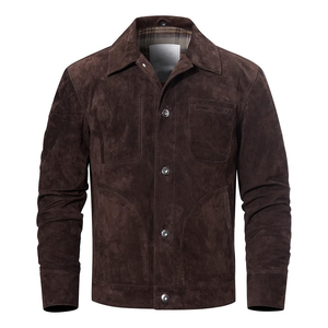 Hot Selling Autumn Winter <b>Mens</b> Slim Fit Suede <b>Leather</b> <b>Jackets</b> Customized Design Classic Real <b>Leather</b> <b>Jackets</b> - Product Image 1